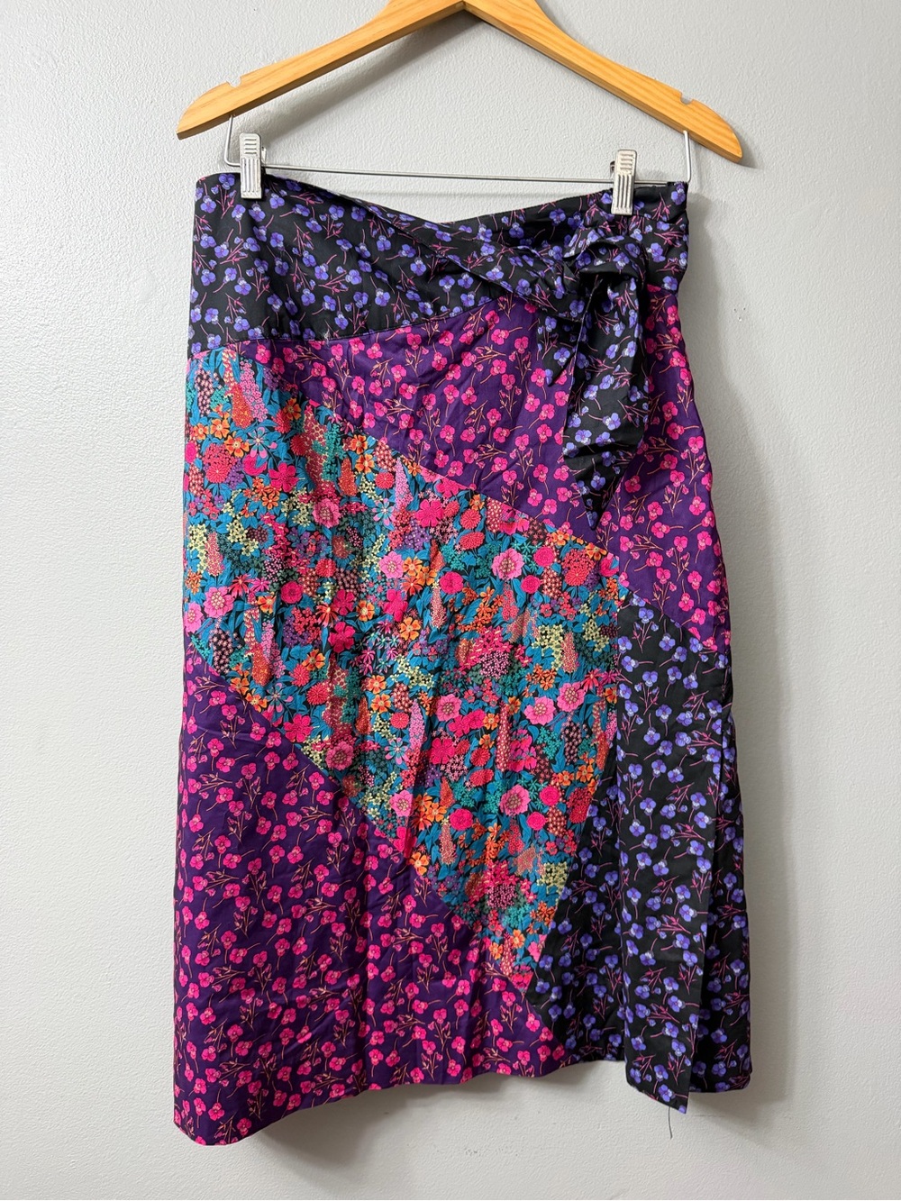 J. Crew Liberty Fabric Patchwork Floral Midi Side Slit Wrap Skirt Size 10